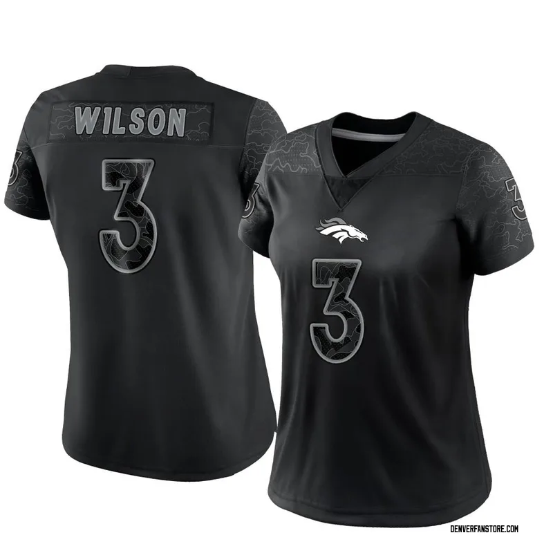 Denver Broncos Women's Black F4948681 Russell Wilson Majestic Threads  Leopard Player Name & Number Long Sleeve Cropped Hoodie